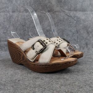 Born Shoes Women 8 Sandal Slide Wedge Leather Fashion Comfort Buckle Strap White